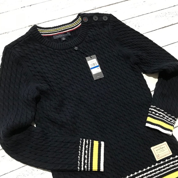 Tommy Hilfiger Button Shoulder Cable Knit Crewneck Sweater - Picture 16 of 16